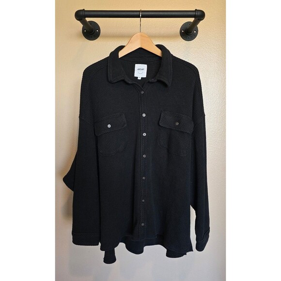 Aerie black waffle button down women's top / Shaket size XXL - Picture 1 of 8